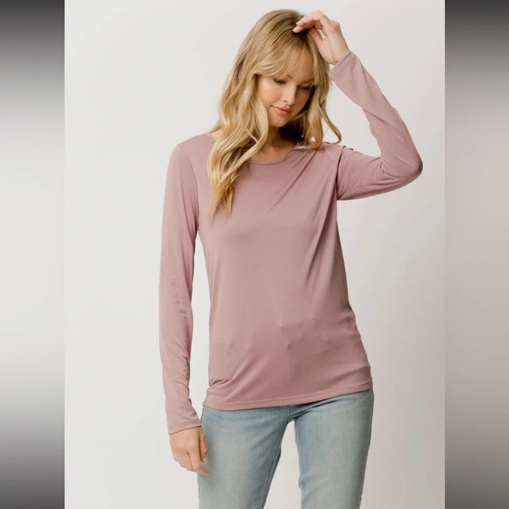 🆕Modal Long Sleeve Slim Top Mauve S,M, L Availabel - Picture 2 of 4